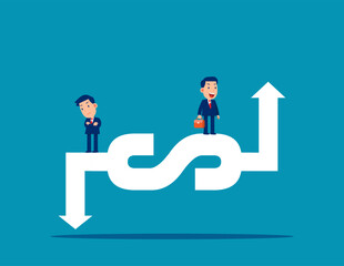 Recession and uptrend dollar sign. Business vector illustration