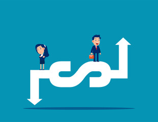 Recession and uptrend dollar sign. Business vector illustration