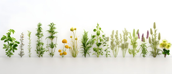 large selection of wildflowers and grasses arranged in a row Generated by AI