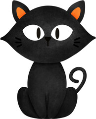 Halloween cute black cat watercolor