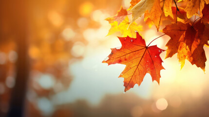 Naklejka na ściany i meble Autumn leaves on bokeh Background