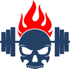 Skull with barbel and fire