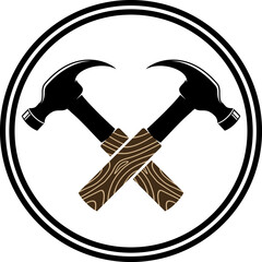 Circular shape with cross hammer and wood handle