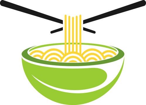 Leaf bowl with noddles and chopsticks
