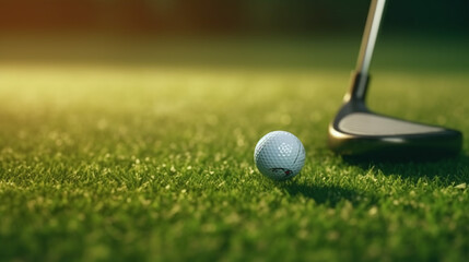 Golf ball on the tee at a golf course. Generative Ai