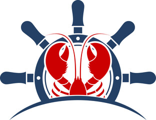 Ship steering wheel and lobster inside