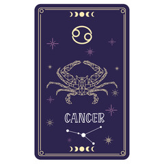 Isolated tarot card with cancer zodiac sign Vector