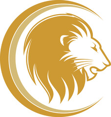 Gold swoosh with lion head