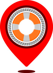 Red pin location with rope and lifebuoy
