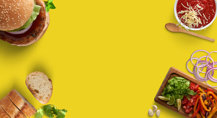 Food Flatlay on Yellow Background