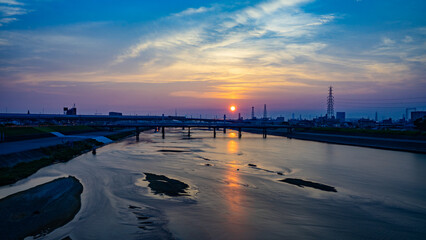 大和川の夕陽
