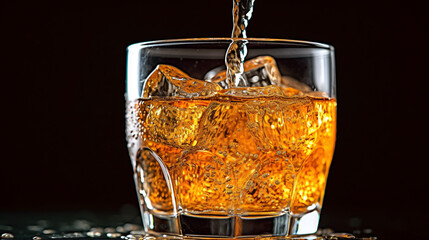 Soft drink was poured into a glass with ice, isolated on white background - generative ai.