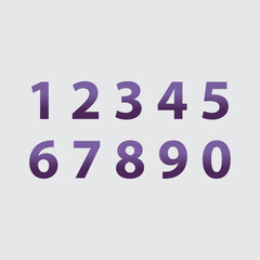 gradient numbers zero to nine. numbers to use in events, ceremonies, counts, business, displays, games. purple numbers. light background