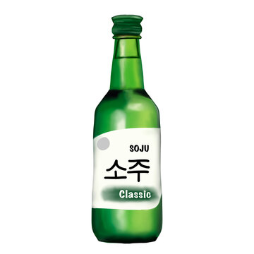 Green soju and beer bottle hand draw png file for decoration and online advertising 
