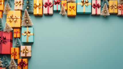 Colorful christmas background with presents and christmas tree