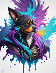 Dog with colorful abstract vector illustration, print design for wall art, t-shirts, mugs, cases, etc. AI Generative,