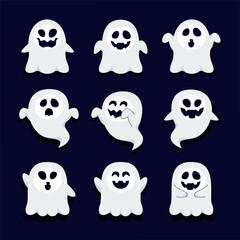 Set of cute funny happy ghosts