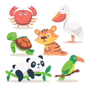 Set of cute animals in cartoon style