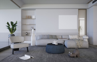 modern living room with sofa, bright color 