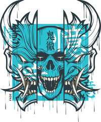 Japanese skull oni mask vector illustration