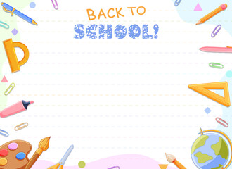 Back to school background template, books and school supplies