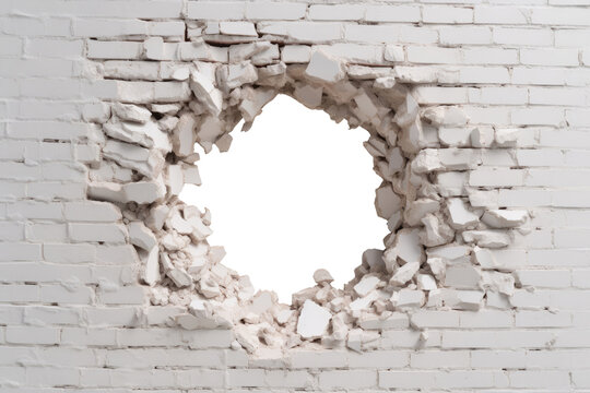 Fototapeta Hole in white brick wall
