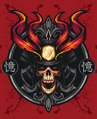 Samurai skull head mascot logo vector illustration