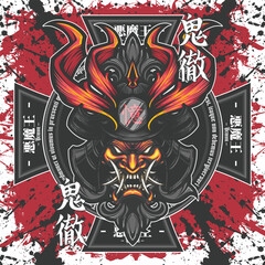Samurai head oni demon mask mascot emblem logo vector illustration