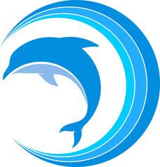Circular wave with blue dolphin
