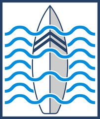 Naklejka premium Simple wave with surf board inside