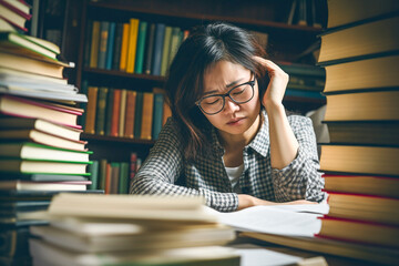 オーバーワークで頭を抱える女（AI生成）