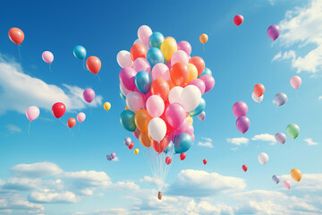 Obraz premium balloons in the blue sky. Generative AI