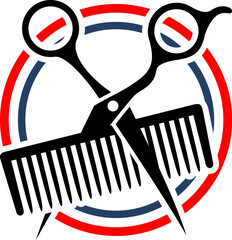 Circular shape with scissors and comb