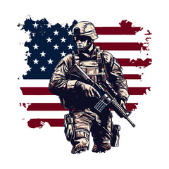 USA Military With Distressed American Flag 4th July vector.