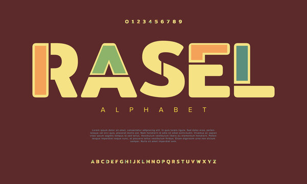 Rasel creative modern urban alphabet font. Digital abstract moslem, futuristic, fashion, sport, minimal technology typography. Simple numeric vector illustration