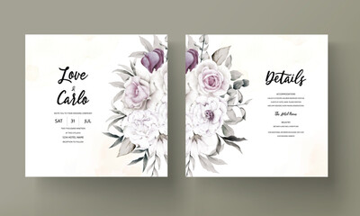beautiful hand drawn flower and leaves wedding invitation