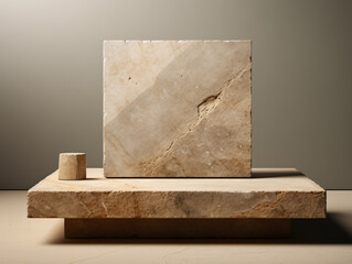 Clean and Refined: Stone Product Display Podium on a Beige Background, Accentuating the Beauty of Simplicity and Elegance