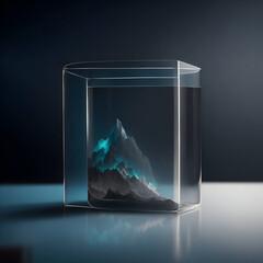 glass of mountain on blue background