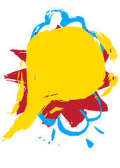 Blue, red and yellow graffiti speech bubble. Abstract modern street art background decoration performed in urban painting style.