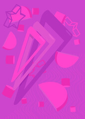 Geometrical pink graphic minimal background. Retro geometric dark theme poster banner. Vintage random shapes template for cover design.