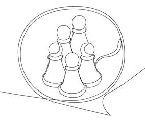 One continuous line of speech bubble with pawn, chess piece. Thin Line Illustration vector concept. Contour Drawing Creative ideas.