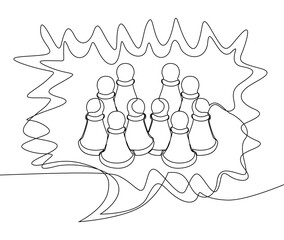 One continuous line of speech bubble with pawn, chess piece. Thin Line Illustration vector concept. Contour Drawing Creative ideas.