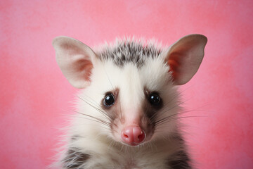 Cute opossum on pink background