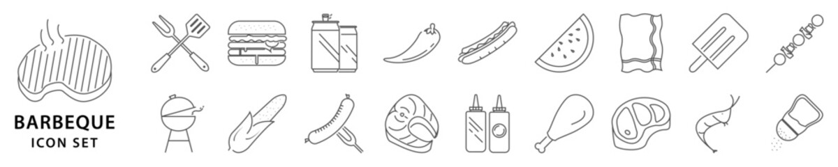 Barbeque icon set. Barbecue set icons. grill icon set. grilling illustration. vector illustration. editable stroke.