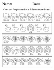 Activity Pages for Kids | Activity Worksheets for Kids | Find the Different Animal