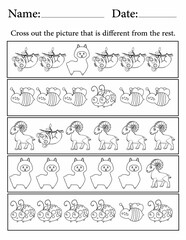 Printable Activity Pages for Kids | Activity Worksheets for Kindergarten Children | Find the Different Animal