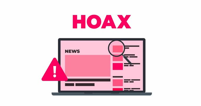 Hoax False News Animation Footage with Animated Flat Illustration Misinformation in Laptop Screen