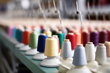 Vibrant Thread Spools on Industrial Textile Machine