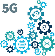 5G banner web icon for business and technology, speed, signal, network, technology, big data, Iot and traffic icons.