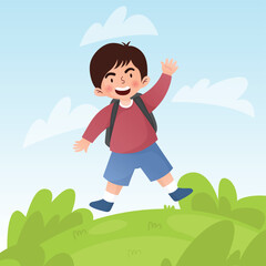 Obraz na płótnie Canvas cute school boy character with happy expression go to school